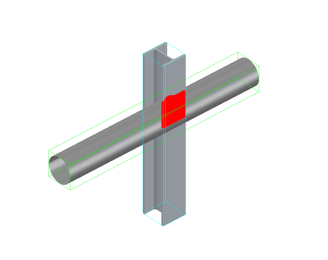 MK Clash — Pipe through structure — the overlap flagged in red